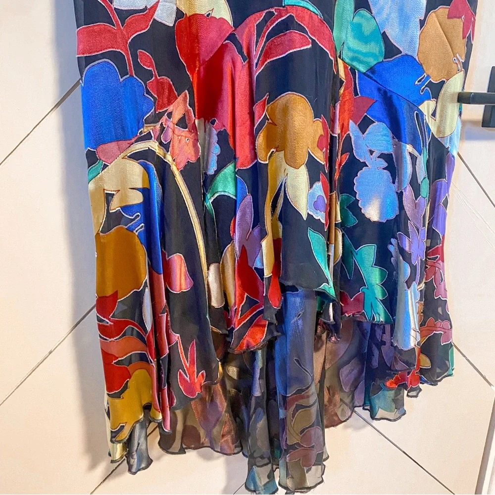 Alice + Olivia Multicoloured Silk Blend Maxi Ruffled Sundress Size 6 - Picture 7 of 9